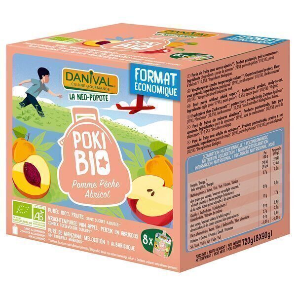 Danival - Poki purées pomme pêche abricot 8x90g