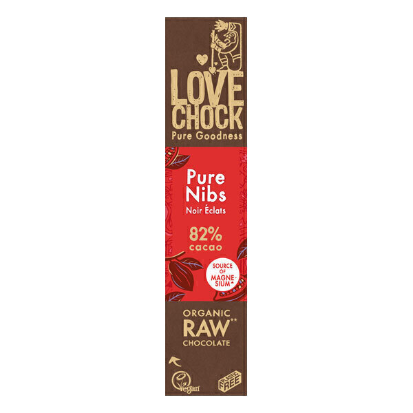Lovechock - Barre chocolat noir cru 82% aux éclats de fèves de cacao 40g