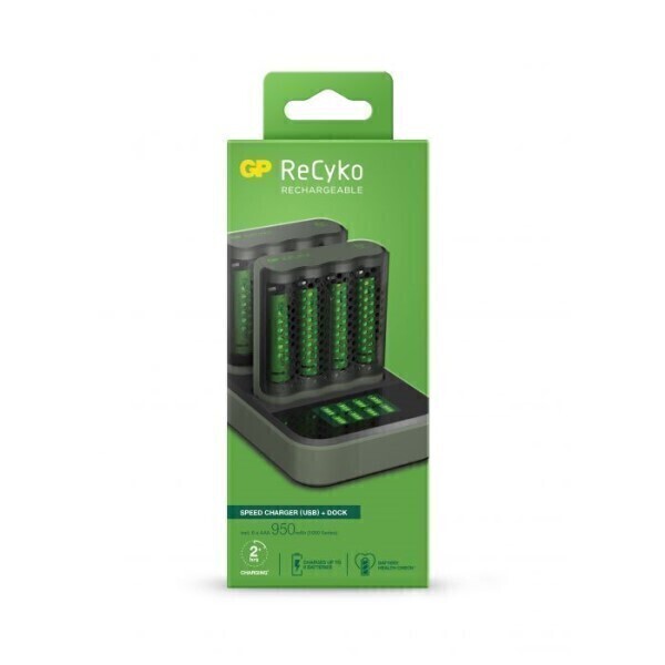 GP Batteries - Chargeur rapide 2-4 h USB + 8 accus AA  2600mAh + station charge