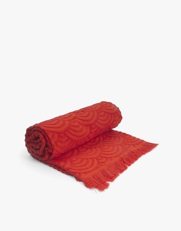 Nuances - Fouta de plage coton 320g 100/180cm vagues japonaise orange
