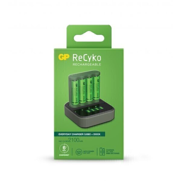 GP Batteries - Chargeur compact 6h USB + 4 accus AA 2100mAh + station de charge