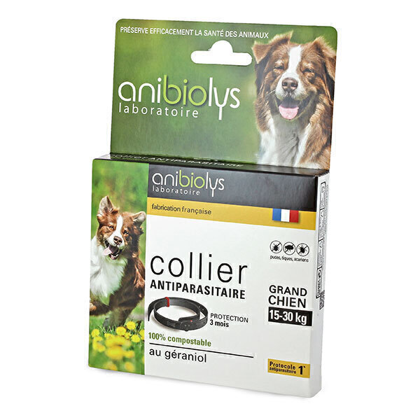Anibiolys - Collier antiparasitaire géraniol chien -15kg Anibiolys - Collier antiparasitaire géraniol chien -15kg