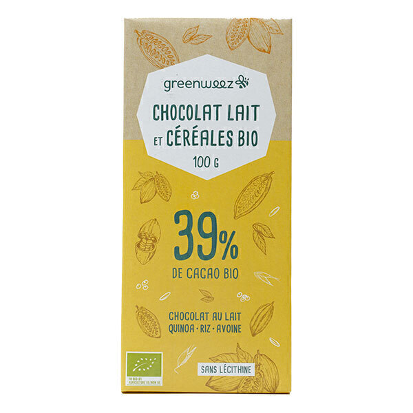 Greenweez - Chocolat lait bio 39% céréales (quinoa, riz, avoine) 100g