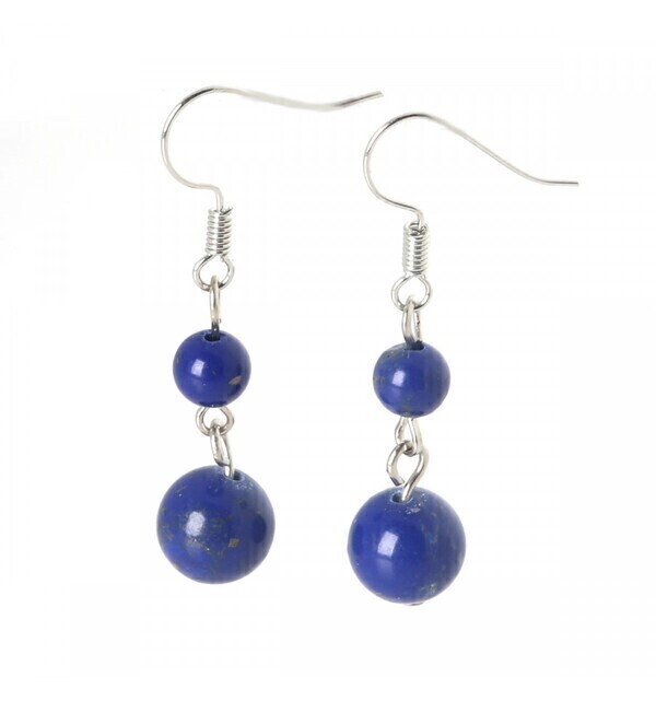 Coco Papaya - Boucles d'oreilles pendantes 2 boules Lapis Lazuli