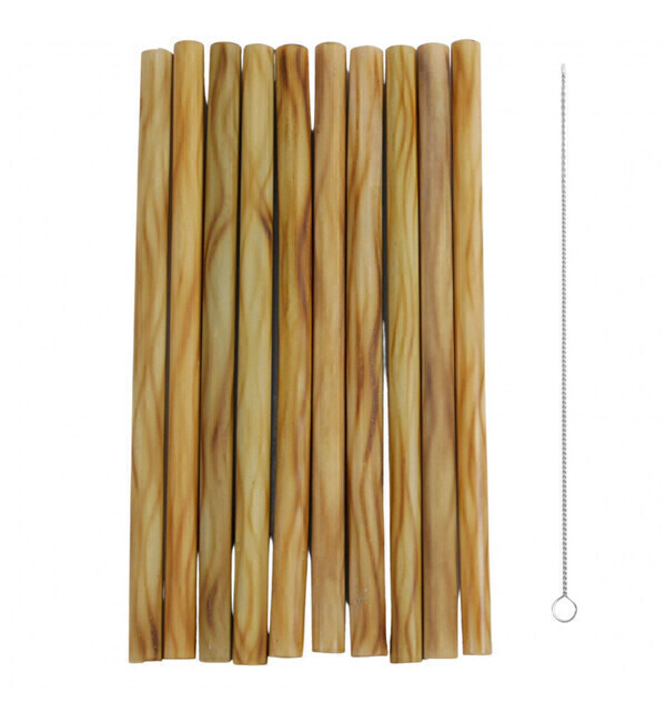 Coco Papaya - Lot de 10 pailles en bambou + goupillon