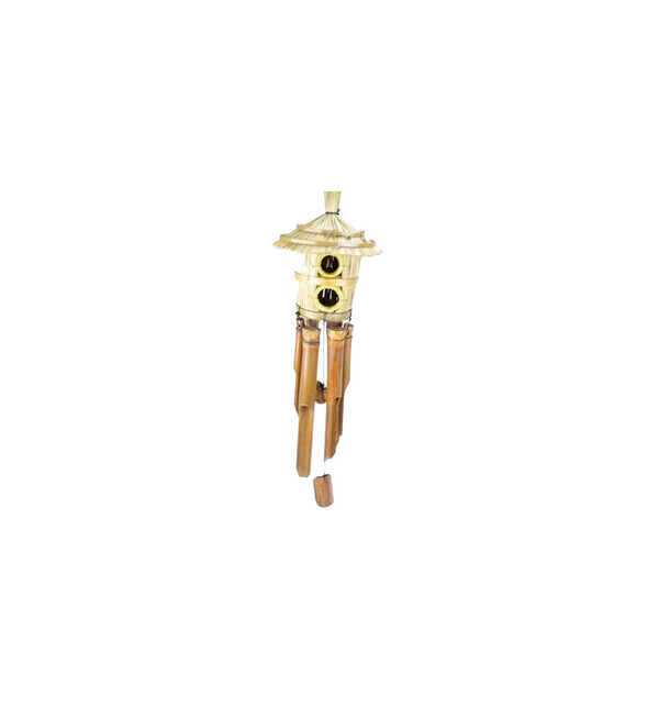 Coco Papaya - Carillon à vent avec nichoir rond 2 entrées. Bambou et paille. P