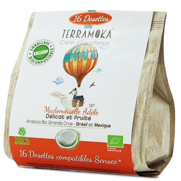 Terramoka - 16 dosettes Senseo® Adèle - Arabica Bio du Brésil et du Mexique