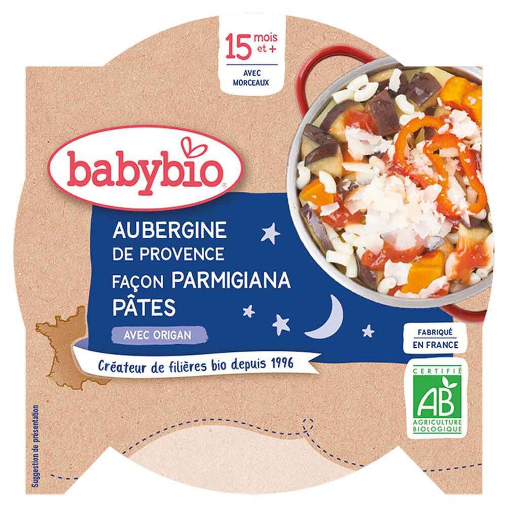 Babybio - Assiette Aubergines Macaroni Dès 15 mois - 260gr