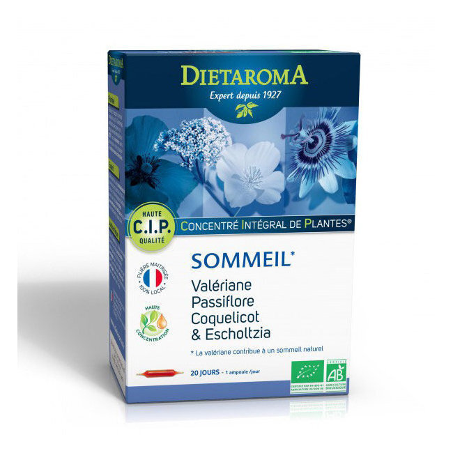Dietaroma - CIP Sommeil bio - Passiflore, Valériane, Coquelicot 20 ampoules
