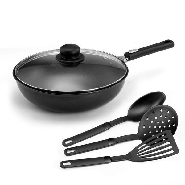 Cuisinox - Studio Noir - Wok 28cm, 1 couvercle, 1 poignée et 3 accessoires Cuisinox - Studio Noir - Wok 28cm, 1 couvercle, 1 poignée et 3 accessoires