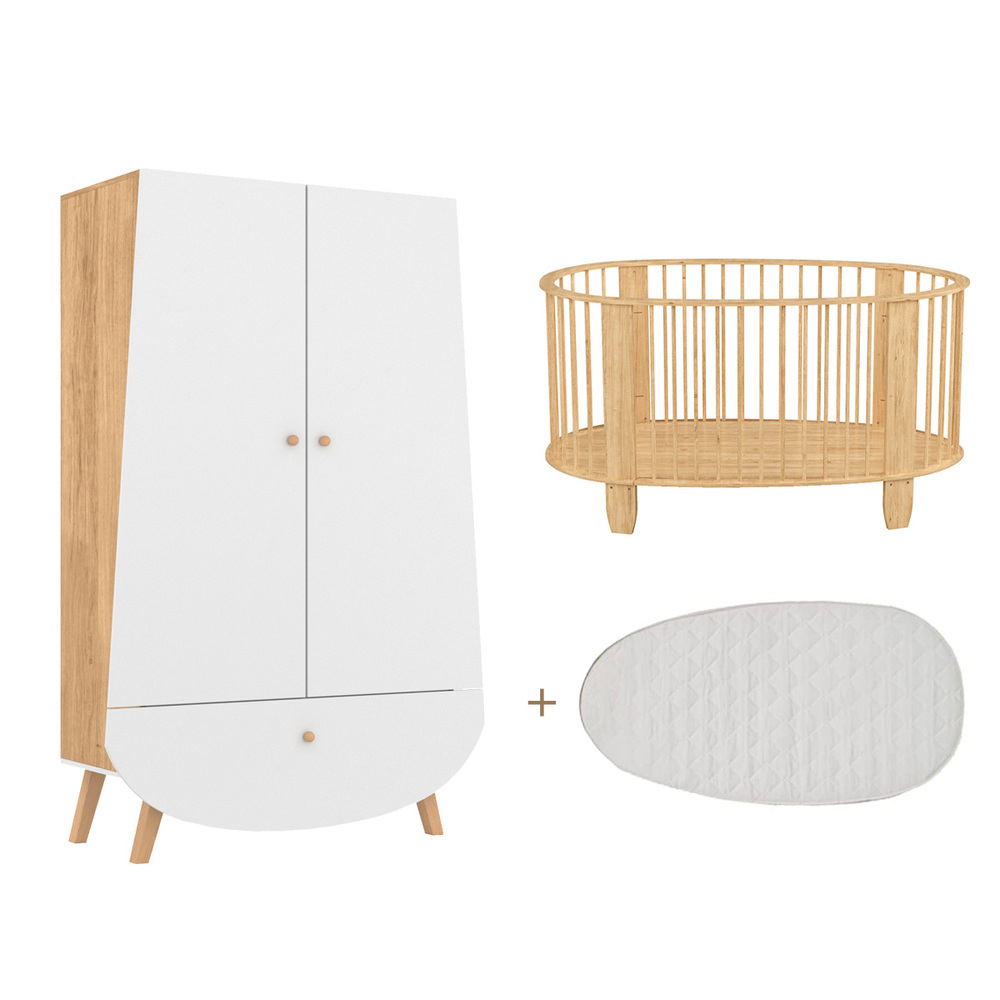 Lit Bebe 60x1 Et Armoire Cocon Blanc Et Hetre Songes Et Rigolades