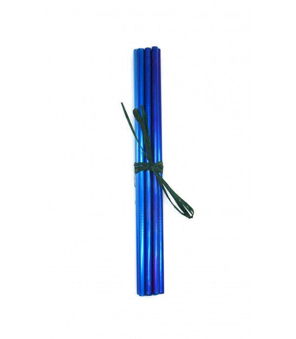 Les pailles.com - 10 pailles Bleues en inox droites réutilisables