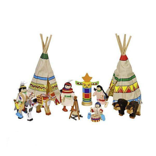 Goki - 4 poupées articulées en bois et chiffon Camp d'indiens - Goki
