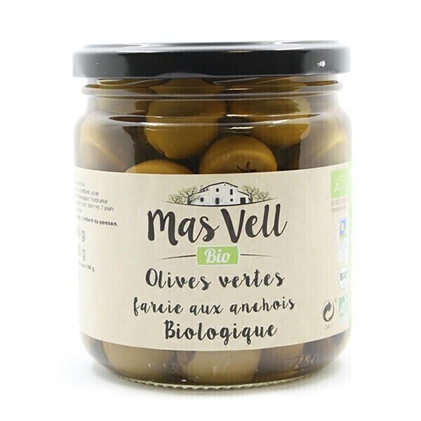 Mas Vell - Olives vertes farcies aux anchois 350g bio
