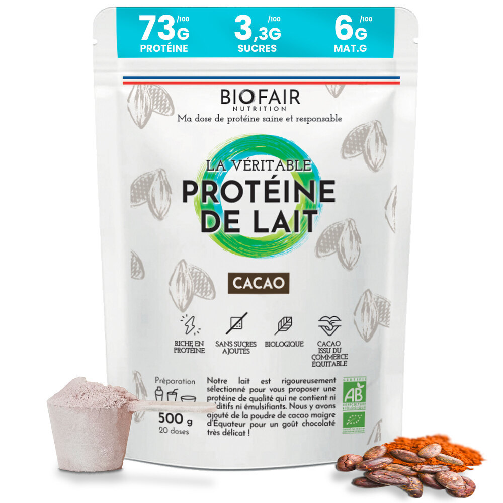 BIOFAIR NUTRITION - La véritable protéine de lait bio Cacao - 500g