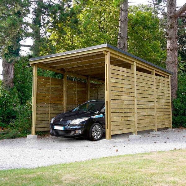 FOREST STYLE - Carport bois traité PREMIUM avec panneaux latéraux, 1 voiture,