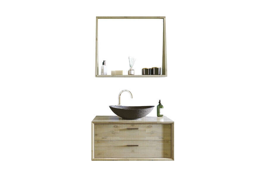 Hellin - Meuble de salle de bain en bois 80 vasque et miroir - ensemble F