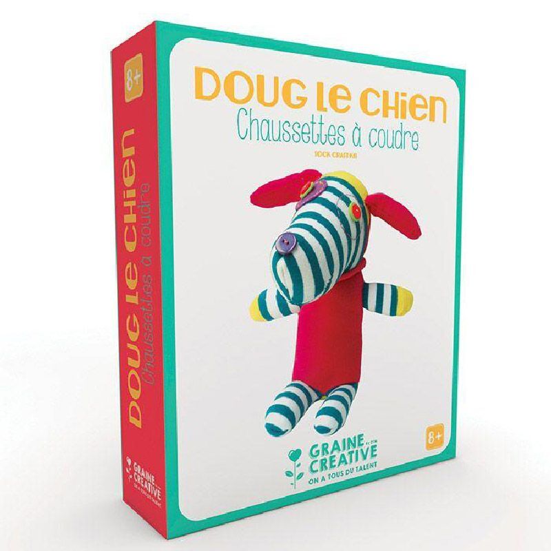 Graine Créative - Doudou à faire soi-même - Doug le Chien, chaussette à coudre