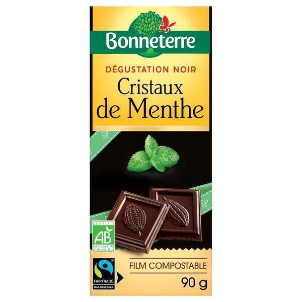 Bonneterre - Tablette chocolat noir cristaux menthe 90g