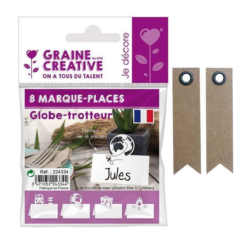 Aromandise - 8 marque-places Globe-trotteur + 20 étiquettes kraft Fanion