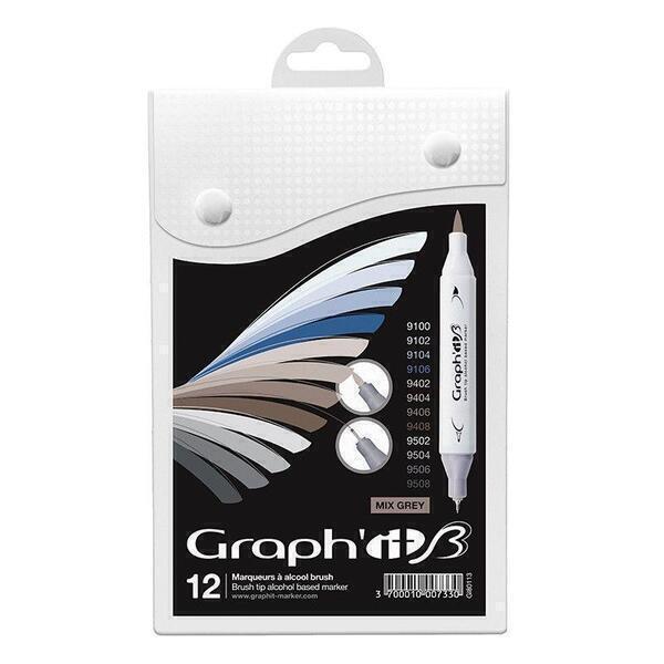 Graph'it - Set 12 marqueurs Graph'It Brush & Extra Fine - Mix Greys