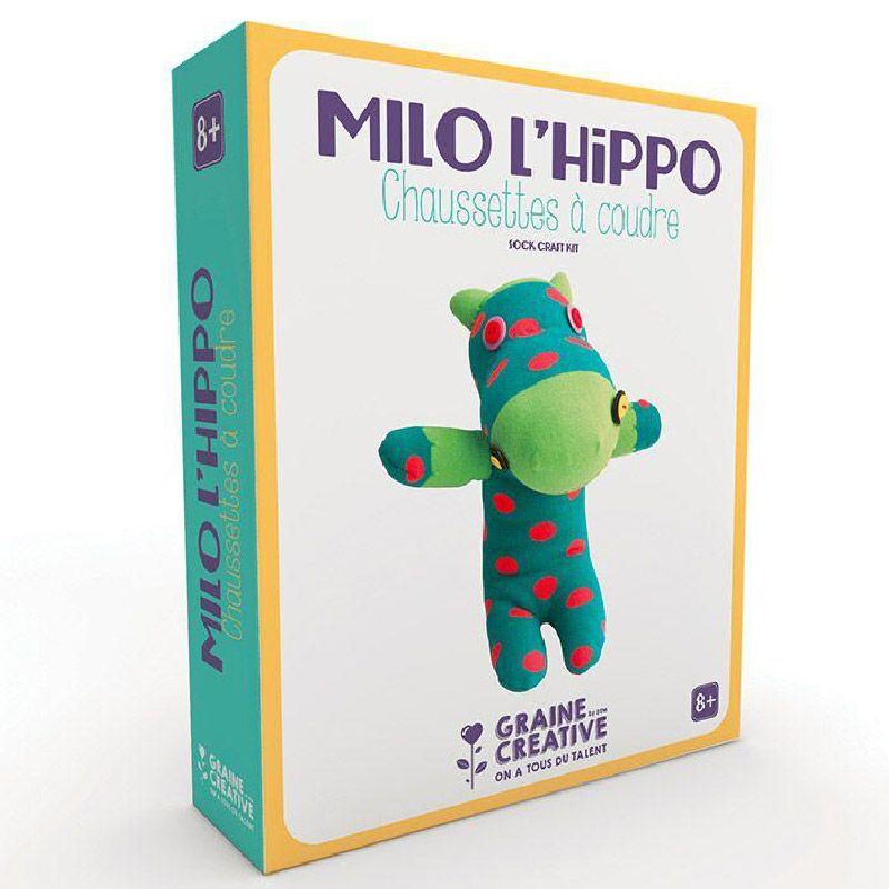 Graine Créative - Doudou à faire soi-même - Milo l'Hippo, chaussette à coudre