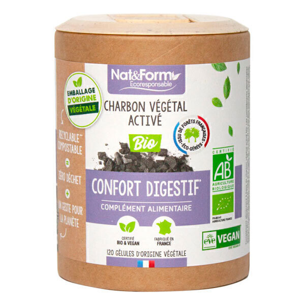 Nat & Form - Charbon végétal activé 120 gélules