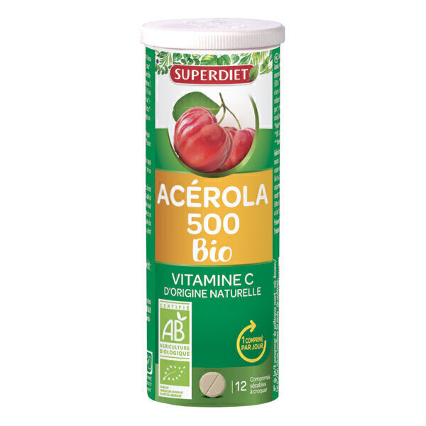 SUPERDIET - Acerola 500 bio 12 comprimés à croquer SUPERDIET - Acerola 500 bio 12 comprimés à croquer