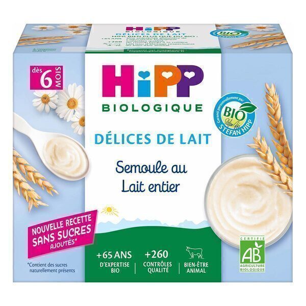 HiPP - Coupelles de semoule au lait entier dès 6 mois 4x100g