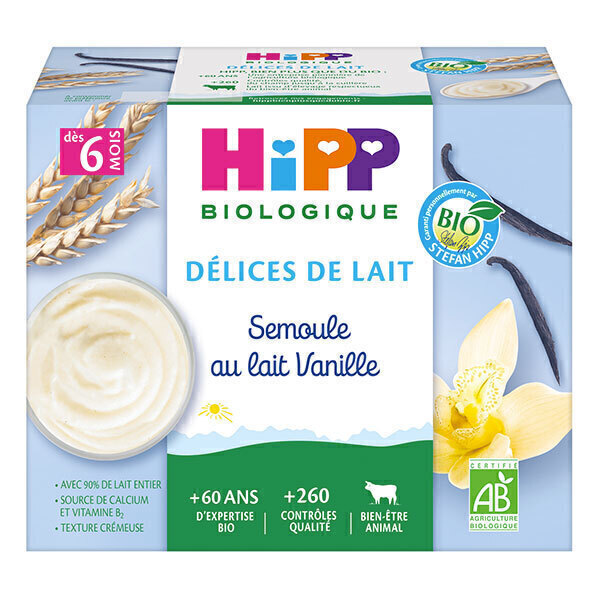 HiPP - Coupelles de semoule au lait vanille dès 6 mois 4x100g