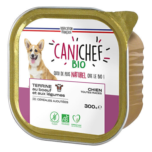 Canichef - Terrine sans céréales chien bœuf et légumes 300g
