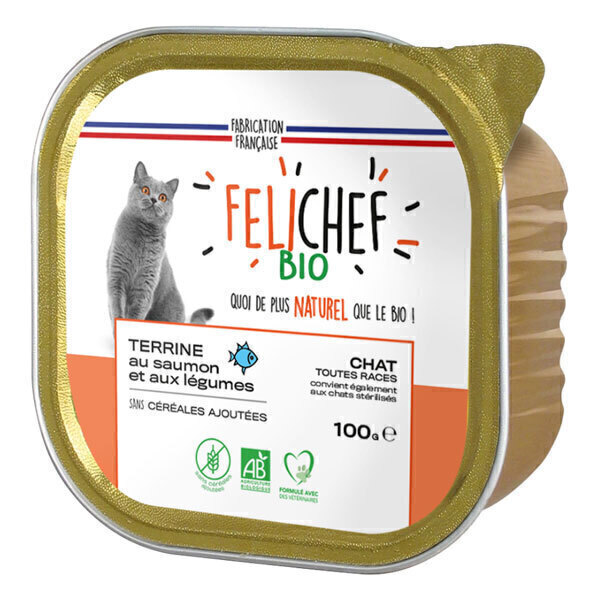 Felichef - Terrine sans céréales chat saumon et légumes 100g