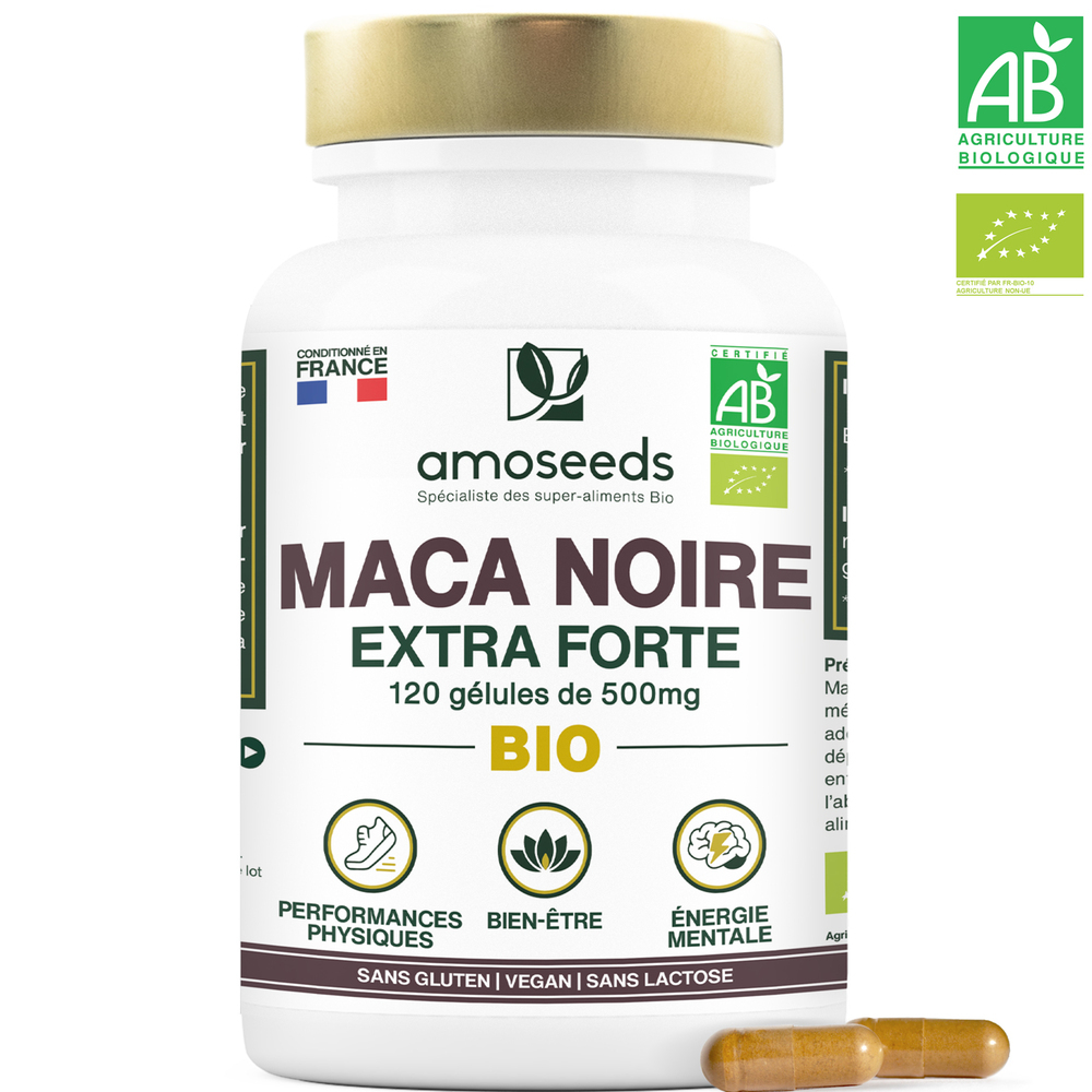 amoseeds - Maca Noire Bio | Extra Forte | 120 gélules de 500mg