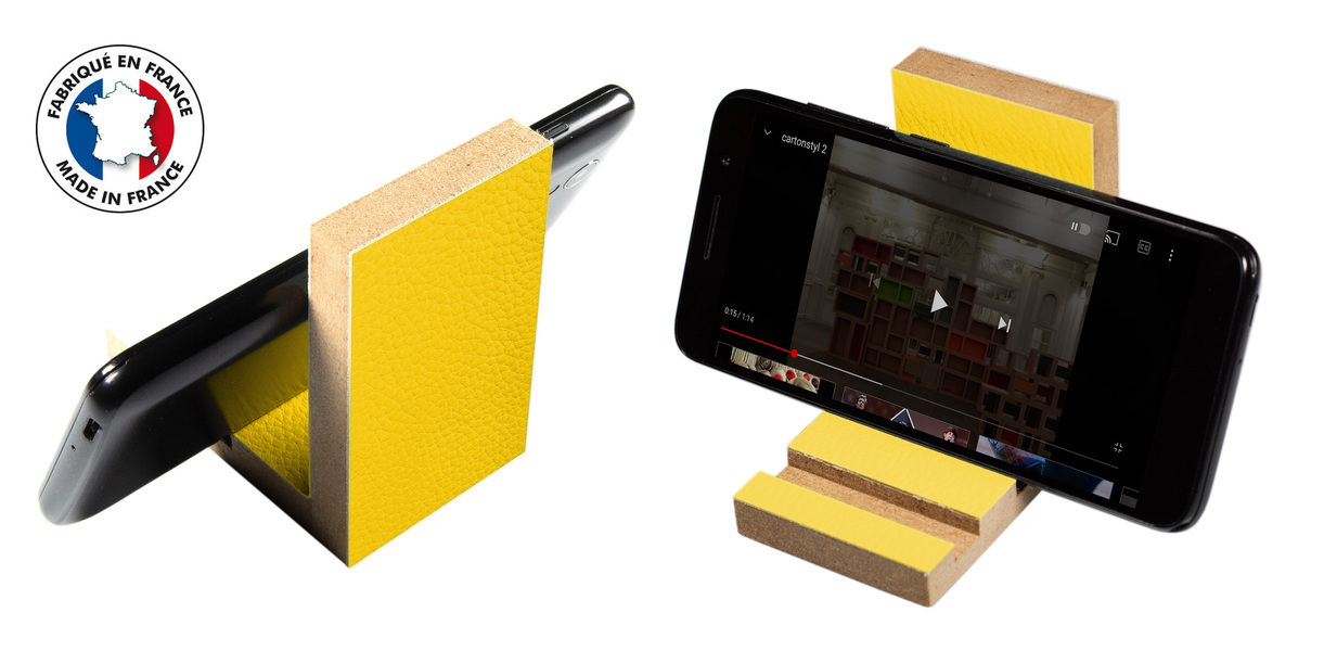 Cartonstyl - La cale - support en bois pour téléphone portable - jaune safran