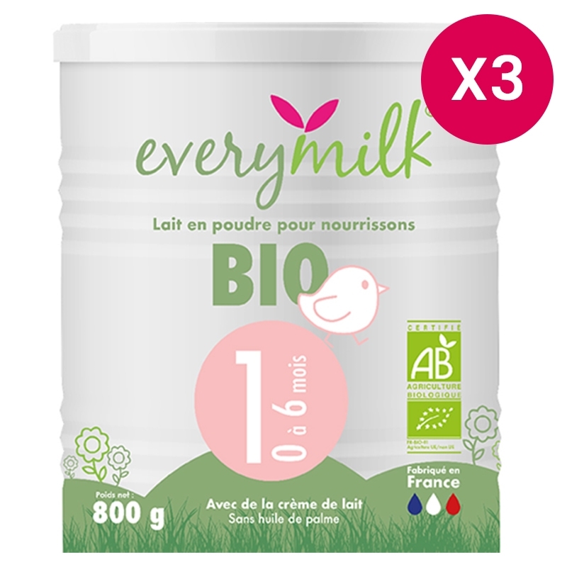 Everymilk - Lait infantile Bio everymilk 1 de 0 à 6 mois - lot de 3 boîtes