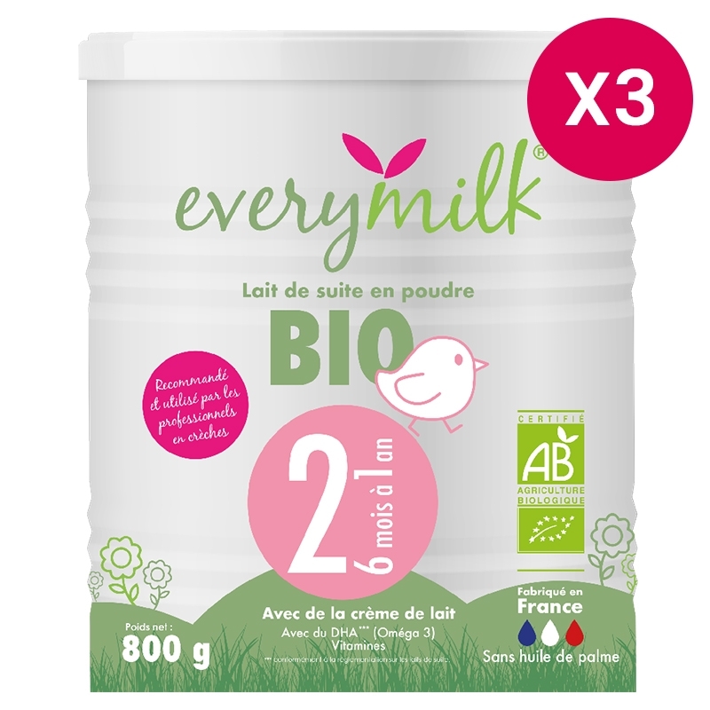 Everymilk - Lait infantile Bio everymilk 2 de 6 mois à 1 an - lot de 3 boît