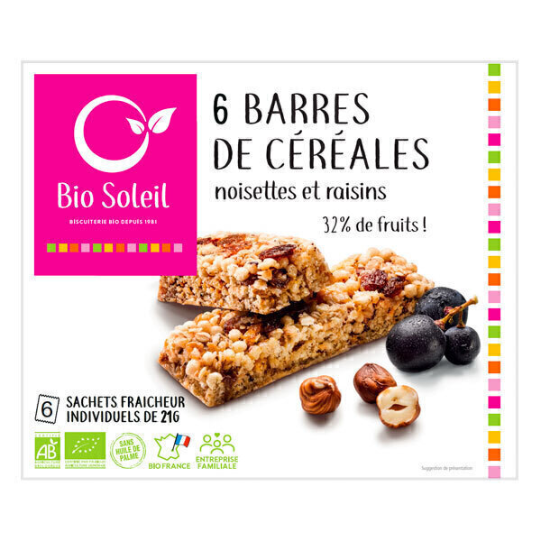 Bio Soleil - 6 barres noisettes & raisins 125g