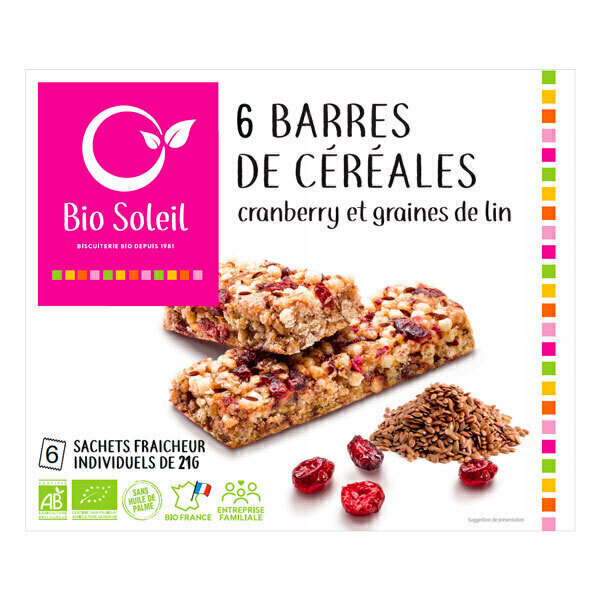 Bio Soleil - 6 barres cranberries & graines de lin 125g
