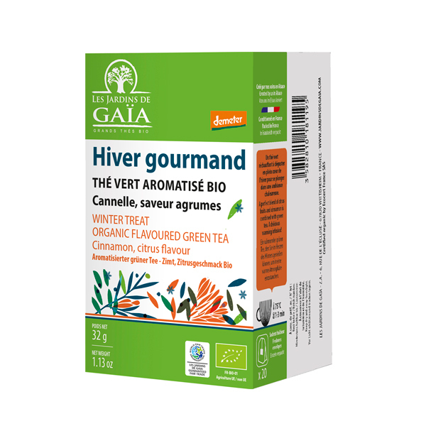 Les jardins de Gaïa - Thé vert Hiver gourmand - Agrumes, Cannelle - 20 x 1,6 g