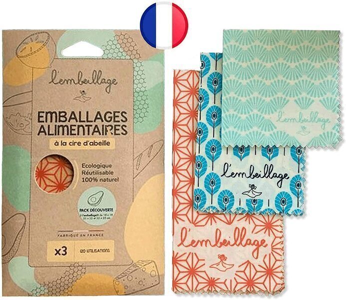 L'embeillage - Bee wrap - Pack 3 formats - Emballage alimentaire réutilisable