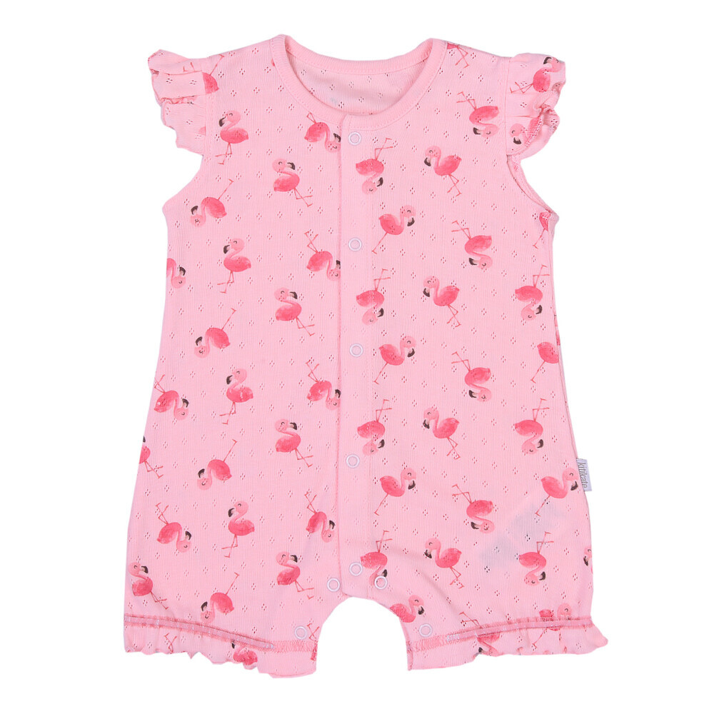 Combishort Bebe Fille En Coton Bio Flamants Roses Sevira Kids