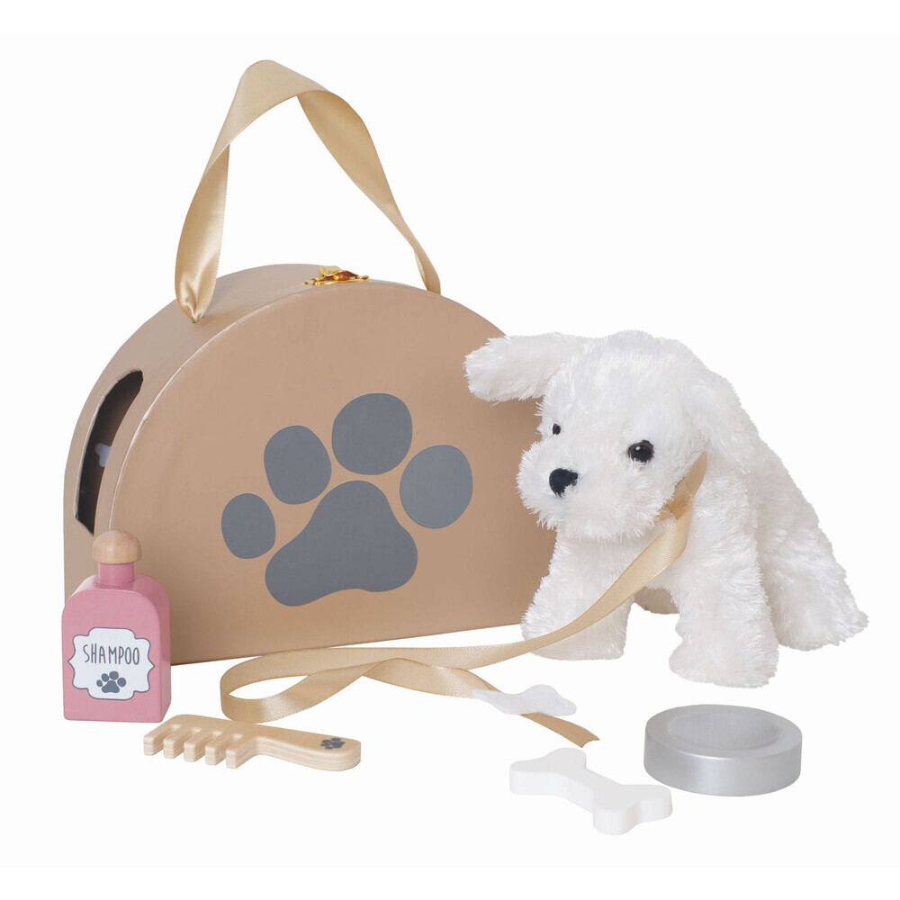 JaBaDaBaDo - Peluche chien avec sac de transport et accessoires en bois