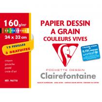 Clairefontaine - Pochette de 15 feuilles de papier dessin couleurs vives 24x32