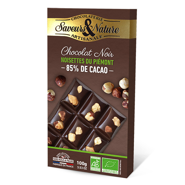 Saveurs & Nature - Tablette chocolat noir 85% noisettes entières 100g