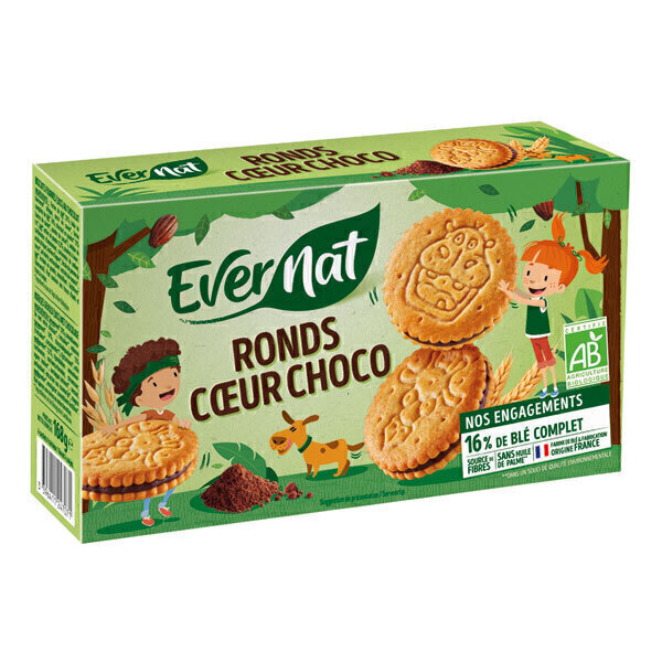 Evernat - Biscuits ronds coeur choco 168g