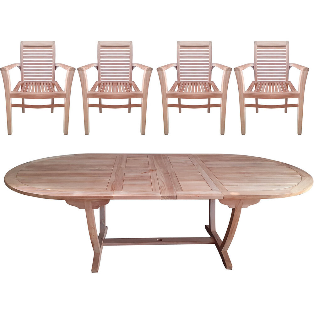 FOREST STYLE - Salon de jardin en teck : table ovale extensible et 6 fauteuils