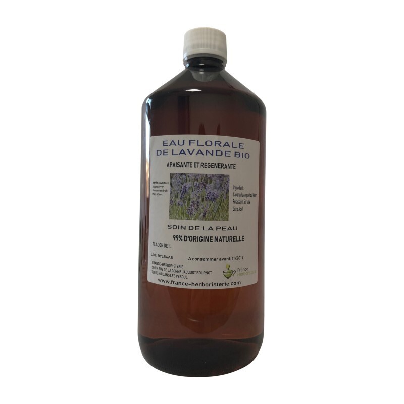 France Herboristerie - Eau florale lavande BIO flacon 1 litre.