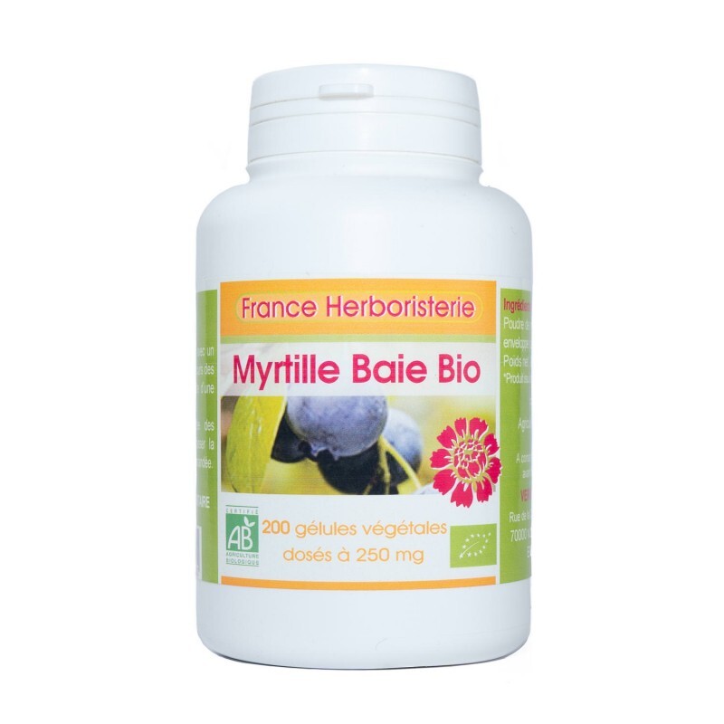 France Herboristerie - 200 gélules MYRTILLE baie BIO AB dosées à 250 mg.