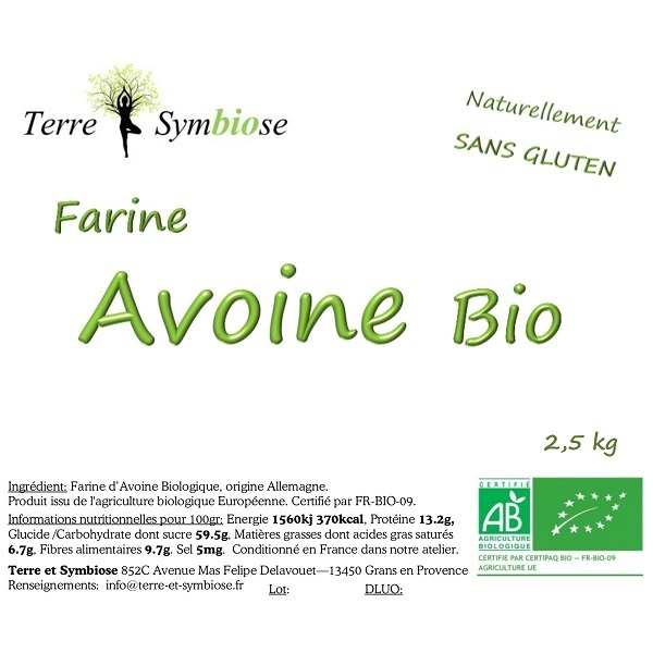 Terre Symbiose - 2,5 kg - Farine d'Avoine Biologique- Naturellement sans gluten