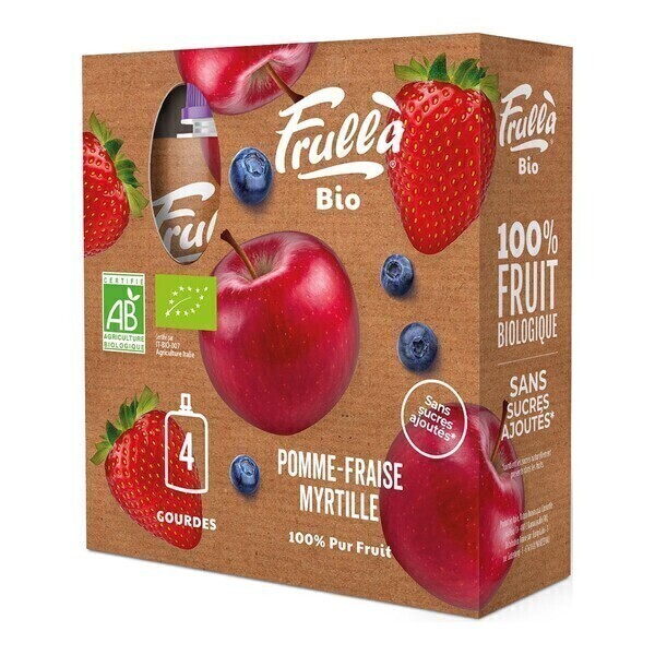Frullà - Purée pomme-fraise-myrtille gourde 4x100g bio